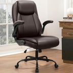 NEO CHAIR Office Desk Gaming Computer Home Chair Ergonomic Executive High Back Support Flip-up Arms Adjustable Height Swivel Rolling Wheels Comfy PU Leather (Brown)