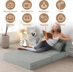 FILUXE Folding Sofa Bed | Convertible Sleeper Chair Bed for Adults, Fold Out Chair to Bed Linen Futon Chair with Pillow, for Home Dorm Apartment RV Living Room, Standard Size, Light Gray