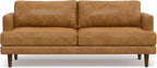 SIMPLIHOME Livingston Sofa - 76 inch Wide Top Grain Genuine Leather Sofa in Sienna, Mid-Century Modern Loveseat for Living Room with Removable Feather-Wrapped Cushions and Solid Wood Frame