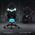 Ergonomic Gaming Chair for Adults with Footrest - Height Adjustable Reclining Gamer Chair 135° with Headrest and Lumbar Support, Comfy Video Game Computer Desk Chair for Home Office, Blue