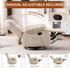 Adult 360° Rocking Recliner Chair .Nursery Rocker Reclining Chair with Side Pocket, a Comfy upholstered Single Sofa Armchair. Suitable for Living Room, Bedroom Nursing use, Velvet Fabric in Beige