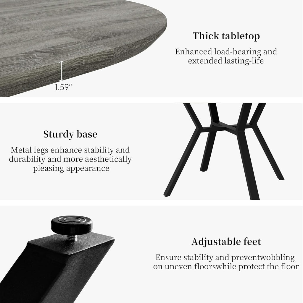 Extendable Round Dining Table Set for 6 People, 43.3"-59.1" Extendable Kitchen Table with 6 Upholstered Chairs, Space Saving for Kitchen Dining Room (Grey Table+6 U-Shaped Black Chairs)