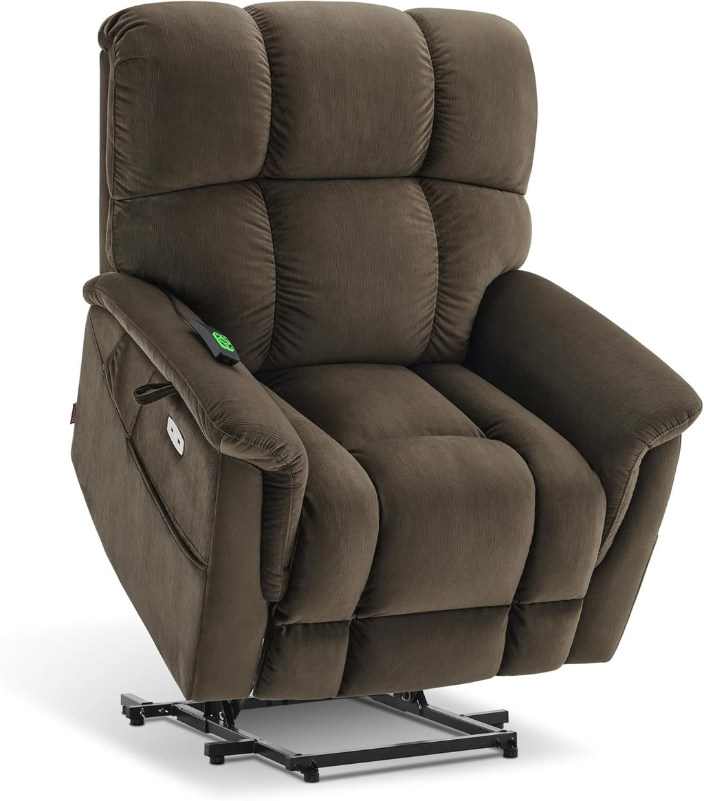 MCombo Large-Wide Dual Motor Power Lift Recliner Chair, Massage and Dual Heating for Elderly People, Infinite Position, Fabric R7166 (Coffee)