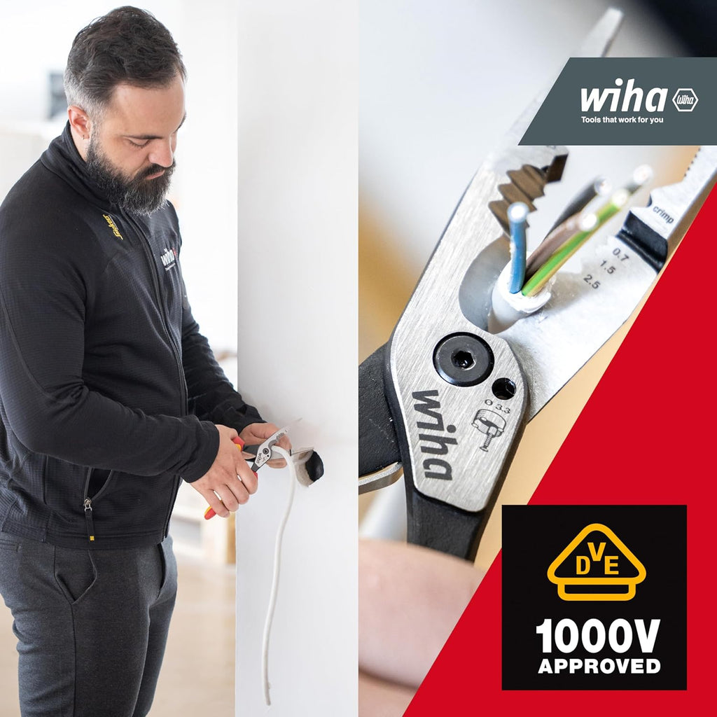 Wiha Multifunctional Pliers for Electricians 8-in-1 I Crimping, Stripping, Cutting, Gripping, Deburring, Bending, Screwing, Cutting Screws (45705)