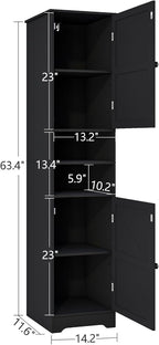 Viaozutis Tall Bathroom Storage Cabinet, Vertical Freestanding Organizer with Adjustable Shelf, Slim Design for Small Bathrooms, Towels & Toiletries Storage Black