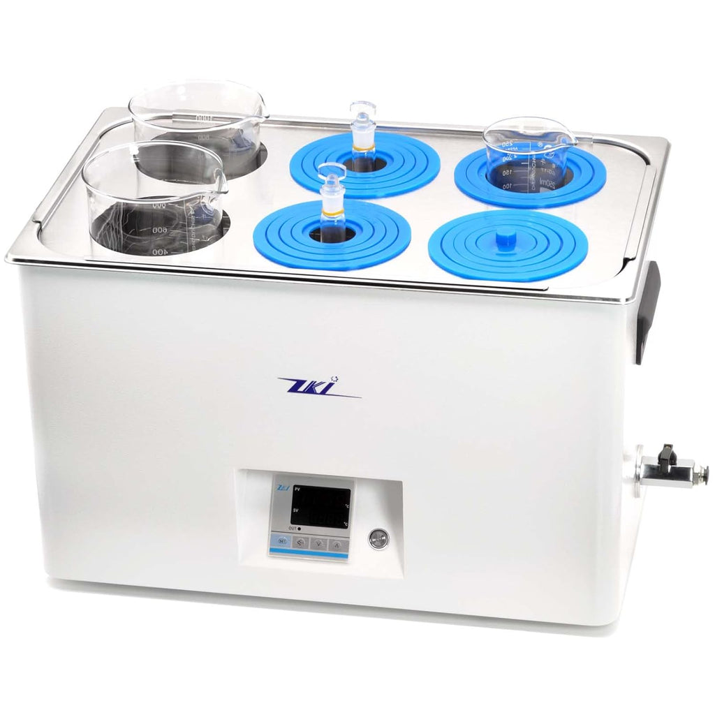 ZKI 20L Lab Water Bath, 1500W Laboratory Thermostatic Water Bath, ±0.2°C Accuracy & 0.1°C Res, 14 Heating Modules with Even Heat Distribution, 9-Piece Kit for Lab, Clinical and Industrial Use (110V)