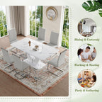 JUFU 63" Faux Marble Dining Table for 6, Modern Rectangular Kitchen & Dining Room Table, White Marble-Look MDF Top with U-Shaped Pedestal Base, Easy to Assemble