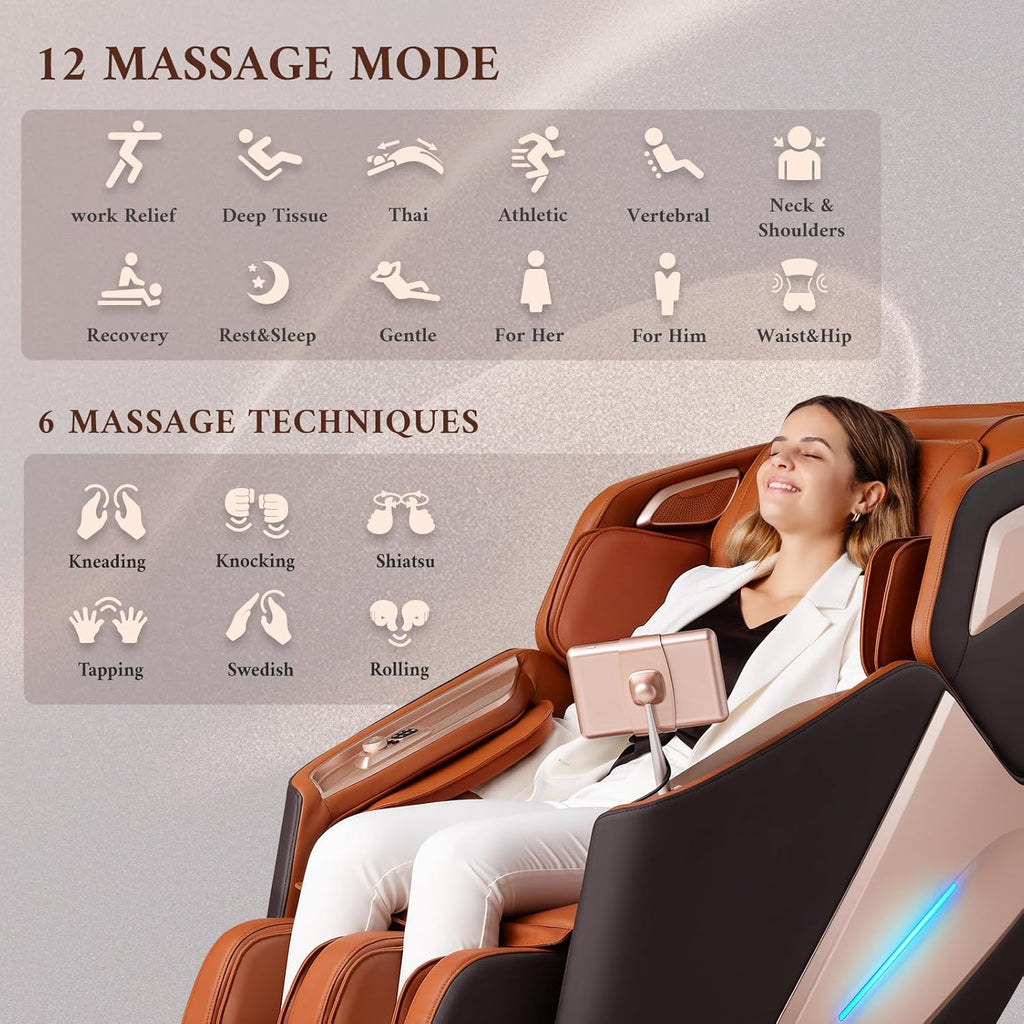 4D Massage Chair  Full Body Massage Chair  Zero Gravity Recliner w/ Intelligent Voice Control  53.14" SL Track  Electric Calfrest Extension  12 Auto Modes  USB Type-C  Bluetooth Speaker  TFT Screen