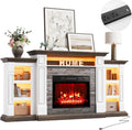 Naice 72" Electric Fireplace with Mantel and Cabinets, Fireplace TV Stand for Living Room Bedroom, LED Light & Power Outlet, 23in Realistic Flame Fireplace and Stacked Stone Surround, Brown