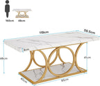 Tribesigns 46.45” Rectangle Coffee Table, Modern Coffee Tables for Living Room, 2-Tier Faux Marble Wood Coffee Table with Geometric Legs, Furniture with Storage Shelf (White & Gold)