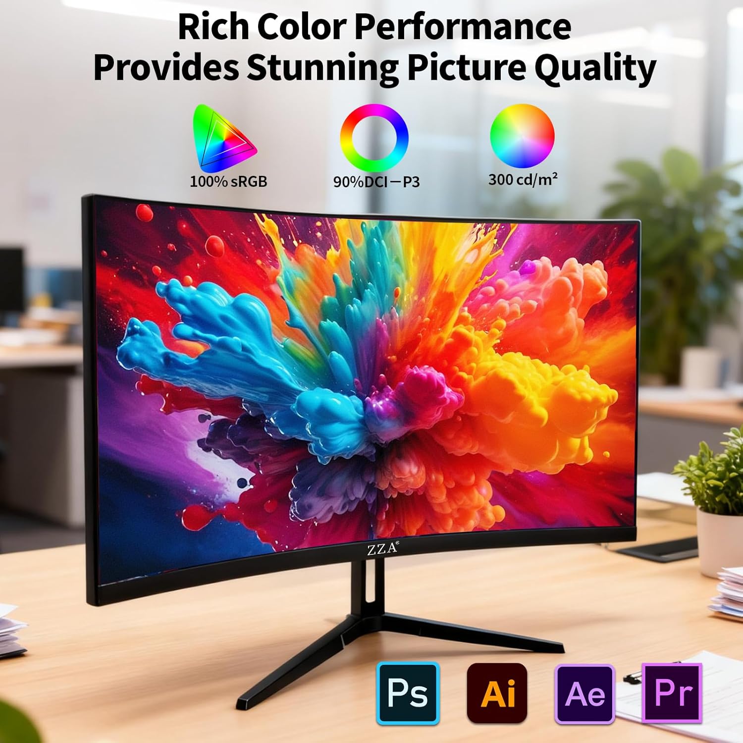 ZZA 27 Inch 4K Gaming Monitor Dual Mode UHD(3840x2160) 144Hz & FHD（1920 * 1080） 300Hz  Adaptive Sync HDMI 2.1 & DP 1.4  Tilt Adjustment PC Monitor  VESA  Black