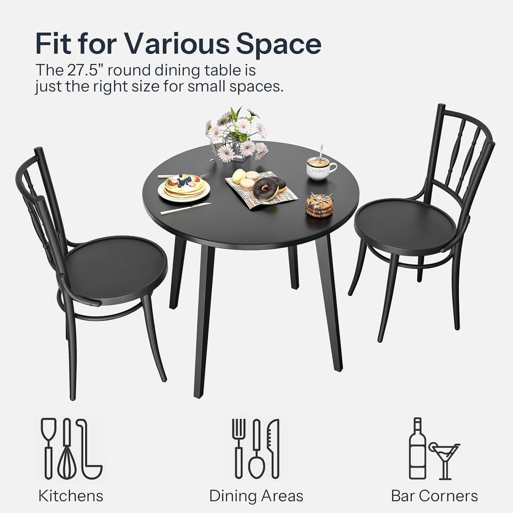 HOOBRO Bamboo Dining Table, Round Dining Table for 2, 27.5" Kitchen Table for Small Space, Writing Table, Easy to Assemble, for Dining Room, Living Room, Office, Kitchen, Apartment, Black BK71CZ01G1