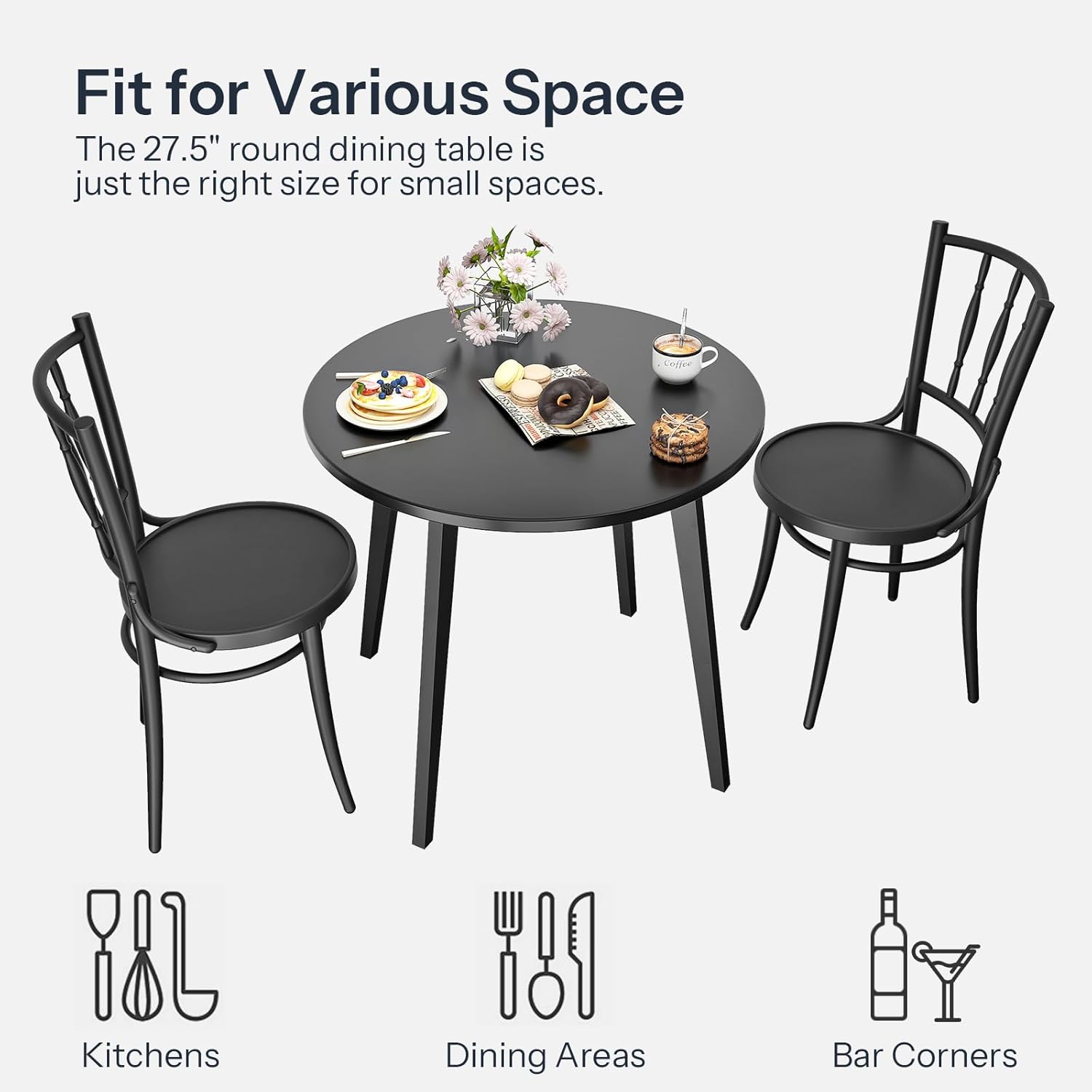 HOOBRO Bamboo Dining Table, Round Dining Table for 2, 27.5" Kitchen Table for Small Space, Writing Table, Easy to Assemble, for Dining Room, Living Room, Office, Kitchen, Apartment, Black BK71CZ01G1