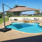 PURPLE LEAF 12ft Patio Umbrella with Base Large Outdoor Square Umbrella Deluxe Hanging Double Top Cantilever Offset Market Umbrella Windproof Garden Umbrella Taupe