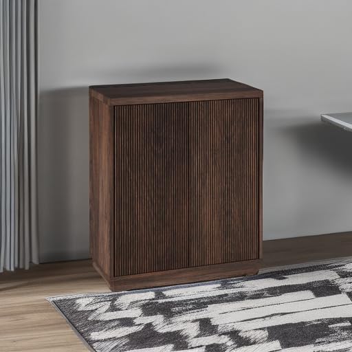 Henn&Hart 28" Fluted Wooden Accent Cabinet, Ribbed Modern Sideboard Buffet Cabinet with 2 Doors and an Adjustable Shelf for Living Room, Dining Room, Bedroom or Entryway, Rich Brown