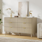 LYNSOM 55" Wide Fluted Dresser for Bedroom with 6 Drawer, Modern Chest of Drawers with Curved Profile Design and Metal Handles, Wood Dresser TV Stand & Storage Organizer for Living Room, Beige