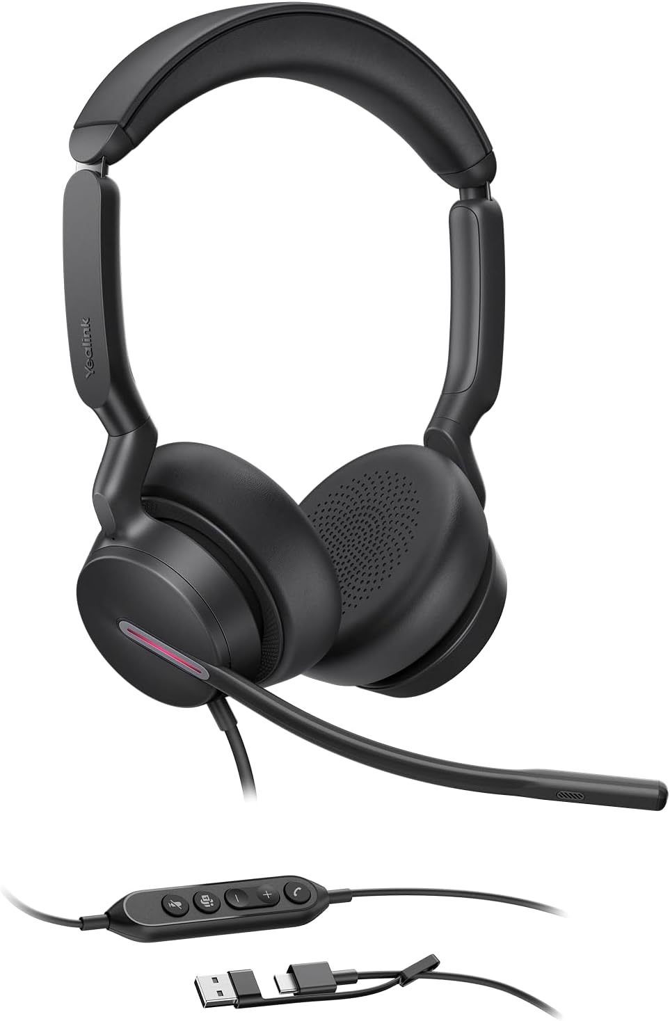 Yealink UH46 USB Headset with Mic, Wired Headset with 3 Noise Cancelling Microphones for PC/Computer/Laptop, Teams Certified, in Line Controls for Home Office Online Meetings, Plug & Play USB-C/A