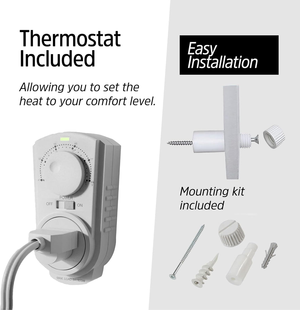 EconoHome Convection Wall Heater with Thermostat - 400W Electric Wall Mounted Space Heater Panel - Updated Model, 120V - Heats Rooms up to 120 Sq Ft