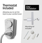 EconoHome Convection Wall Heater with Thermostat - 400W Electric Wall Mounted Space Heater Panel - Updated Model, 120V - Heats Rooms up to 120 Sq Ft