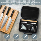 PATENTED ORIGINAL ADJUSTABLE ROLLING KNIFE SHARPENER KIT: Adjustable Height, 30 Angle Options, 5 Removeable Whetstone Plates, Leather Strop with Travel Case - Kitchen Knife Sharpener