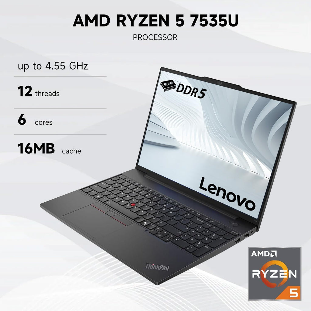 Lenovo ThinkPad E16 Business Laptop  16" FHD+ Anti-Glare Touchscreen  AMD Ryzen 5 7535U  32GB DDR5  1TB SSD  Wi-Fi 6E  Fingerprint  Backlit  Webcam  Windows 11 Pro  Bundle with 7-in-1 USB-C Hub