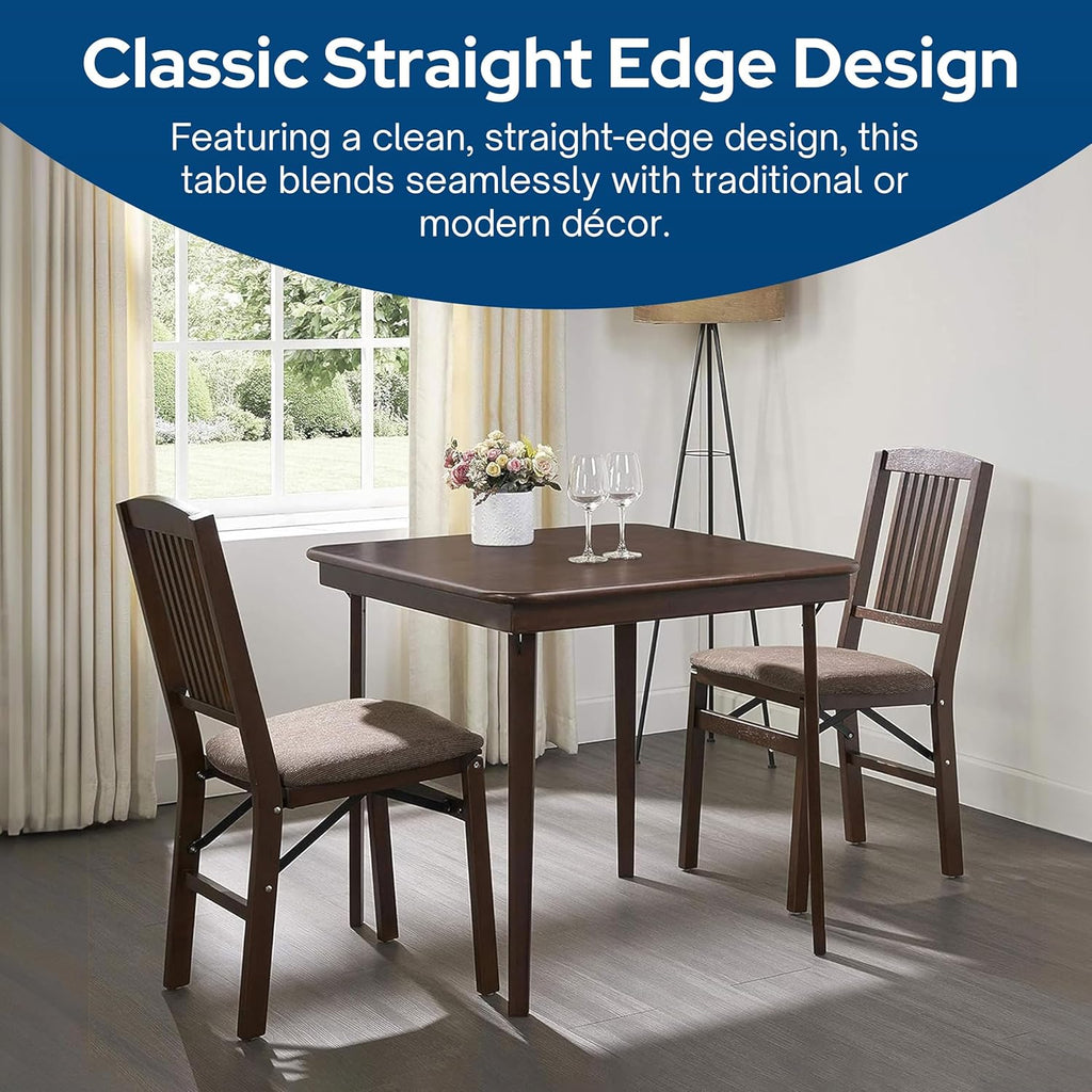 Stakmore Classic Straight Edge Square Folding Card Table 32x32 - No Assembly Wooden Foldable Card Table, Bridge, Board Game, Steel Mechanism, Folding Legs, Space-Saving, Espresso Frame