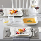 MALACASA Ivory White Dinnerware Sets, 30-Piece Porcelain Plates and Bowls Sets, Modern Dish Set for 6, Square Plates Dinnerware Set Kitchen Dishware Sets, Microwave and Dishwasher Safe, Series Flora