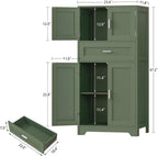 TEENFON Bathroom Floor Storage Cabinet with Adjustable Shelf, Freestanding Storage Cabinet with 4 Doors, Cupboard for Living Room, Home Office, Entryway, Forest Green