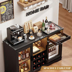 Coffee Bar Cabinet with Fridge (Fridge Included), Large Liquor Bar Cabinet with LED Lights, Glass Holder & Wine Rack, Wine Cabinet with Human Body Sensor, Buffet Sideboard for Home, Black