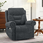 MCombo Triple Motor Power Lift Recliner Chair with Massage and Lumbar&seat Heating, Rolled Arms, Adjustable Headrest for Elderly People, Fabric 7888 (Dark Grey, Medium)