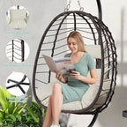 LEX CRAFT Hanging Egg Chair with Stand, Swinging Egg Chair Outdoor Indoor, Hanging Basket Chair with Cushion, Patio Wicker Hammock Chair 350lbs Capacity for Porch, Balcony, Backyard, Garden (Beige)