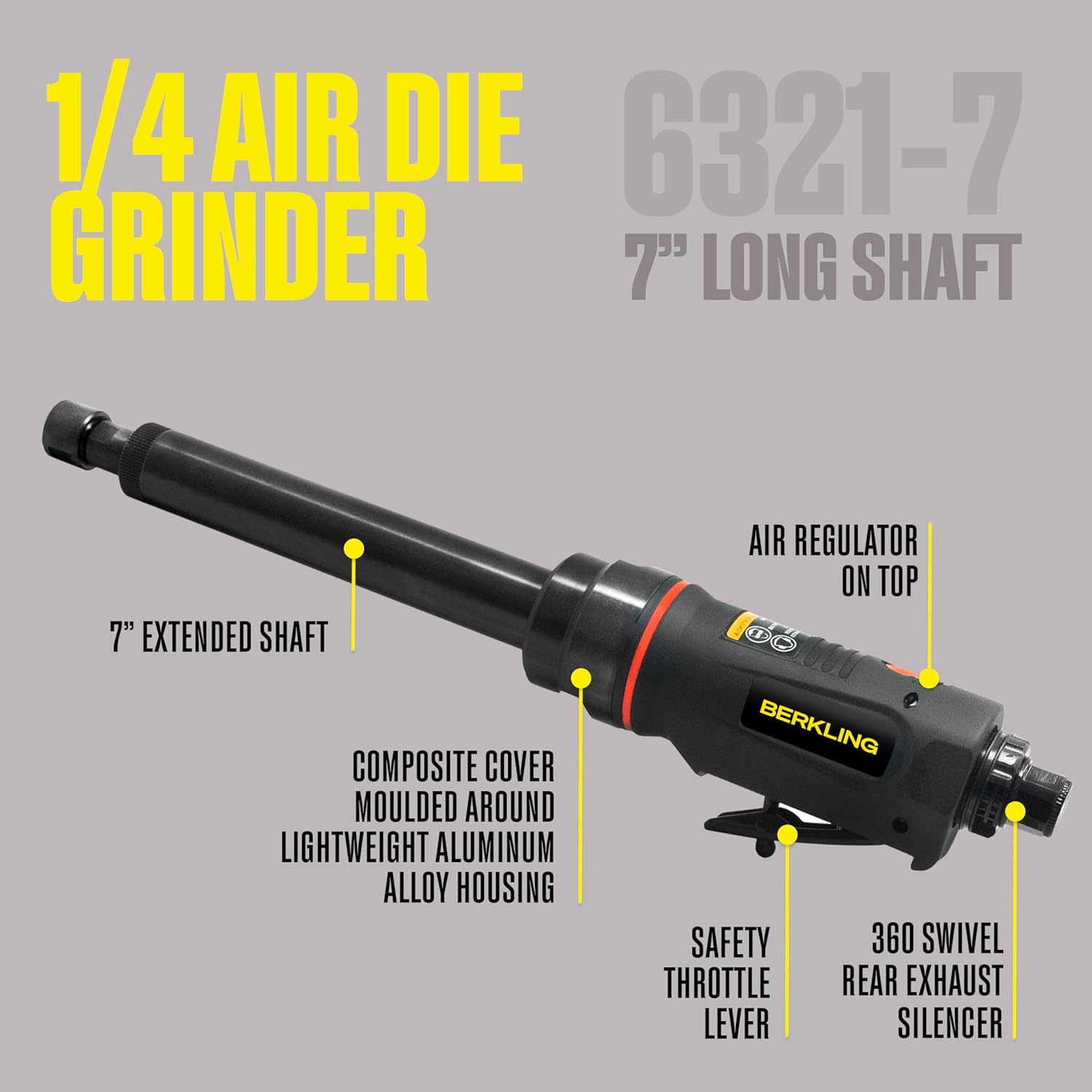 BT 6321-7 1/4" Extra Long Straight Air Die Grinder – Professional-Grade Heavy-Duty Pneumatic Grinder with Variable Speed Control for Precision Grinding, Polishing & Sanding
