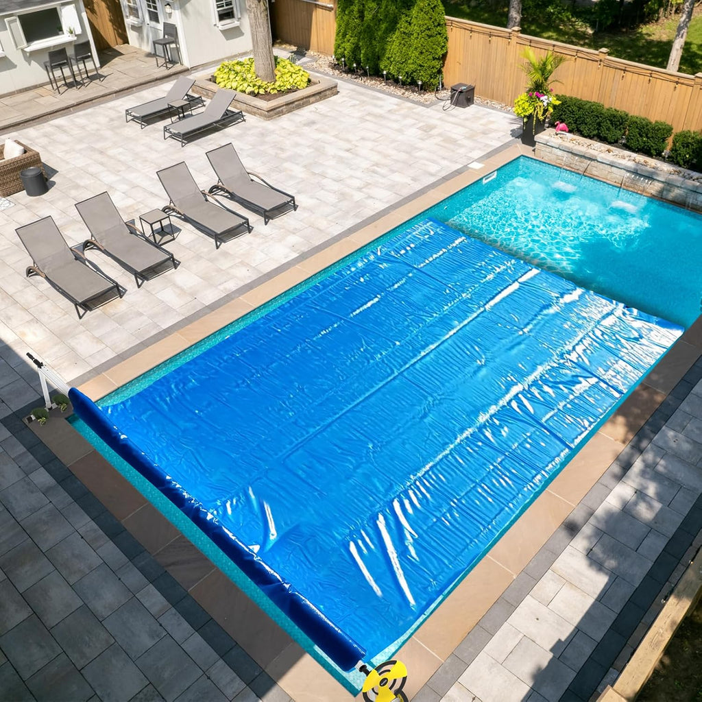 AURSK Solar Pool Cover 12MIL 16x32 Foot Rectangle Solar Pool Blanket for In-ground Pools 1200 Series Insulating Pool Heater Covers