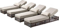 Luxury Outdoor Chaise Lounges with 5 Inch Thickened Cushions - Set of 4 High Back Brown Wicker Patio Recliners Rattan Reclining Chairs Porch Poolside Pool Sunbathing Lounger- Beige