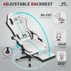 Gamtimer Gaming Chair with Footrest, Ergonomic Computer Chair, PU Breathable Material with Headrest and Lumbar Support, Suitable for Silla Gamer and Adults (White)