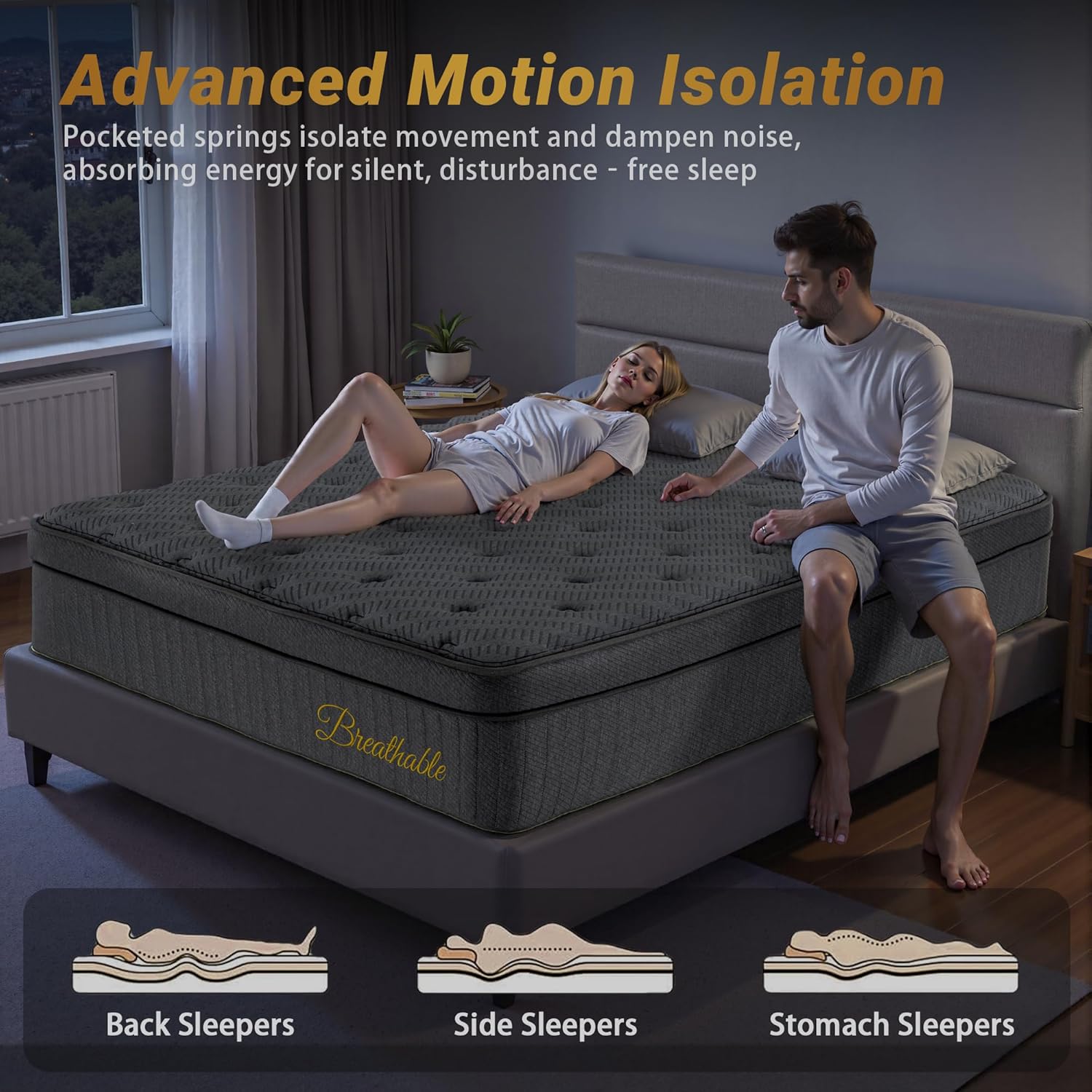 12″ Queen Hybrid Mattress – Balanced Support & Comfort, Cooling Breathable Foam + Pocket Coils, Motion Isolation, Reinforced Edges, CertiPUR-US, Fiberglass-Free, Mattress in a Box