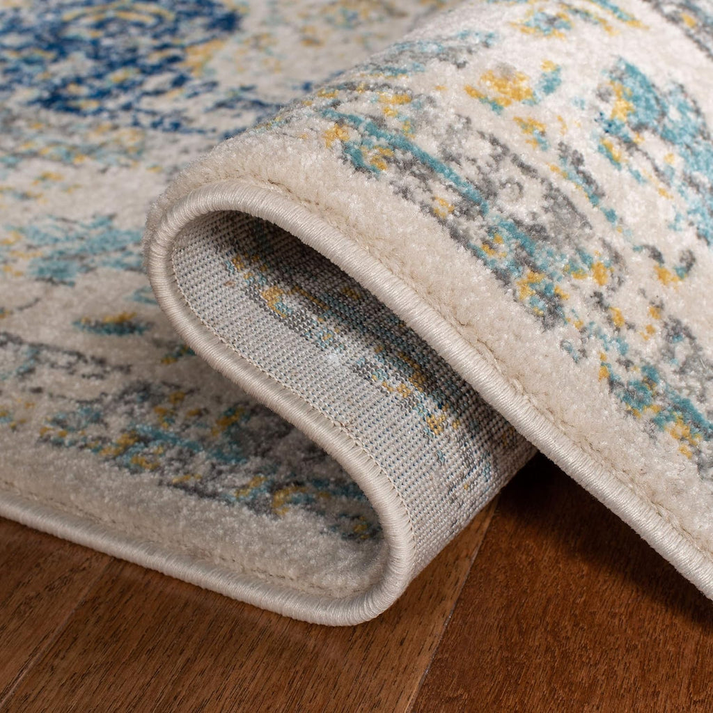 SAFAVIEH Area Rug 9x12 - Evoke Collection - Large - Ivory & Blue, Shabby Chic Oriental Medallion Design, Non-Shedding & Easy to Clean, Ideal for Living Room, Bedroom, Dining Space (EVK220C)