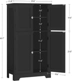 TEENFON Storage Cabinet, Rattan Cabinets with 2 Adjustable Shelves & 4 Doors, Bathroom Cabinet, Cupboard, Floor Cabinets for Living Room, Entryway, Kitchen, Home Office, Black