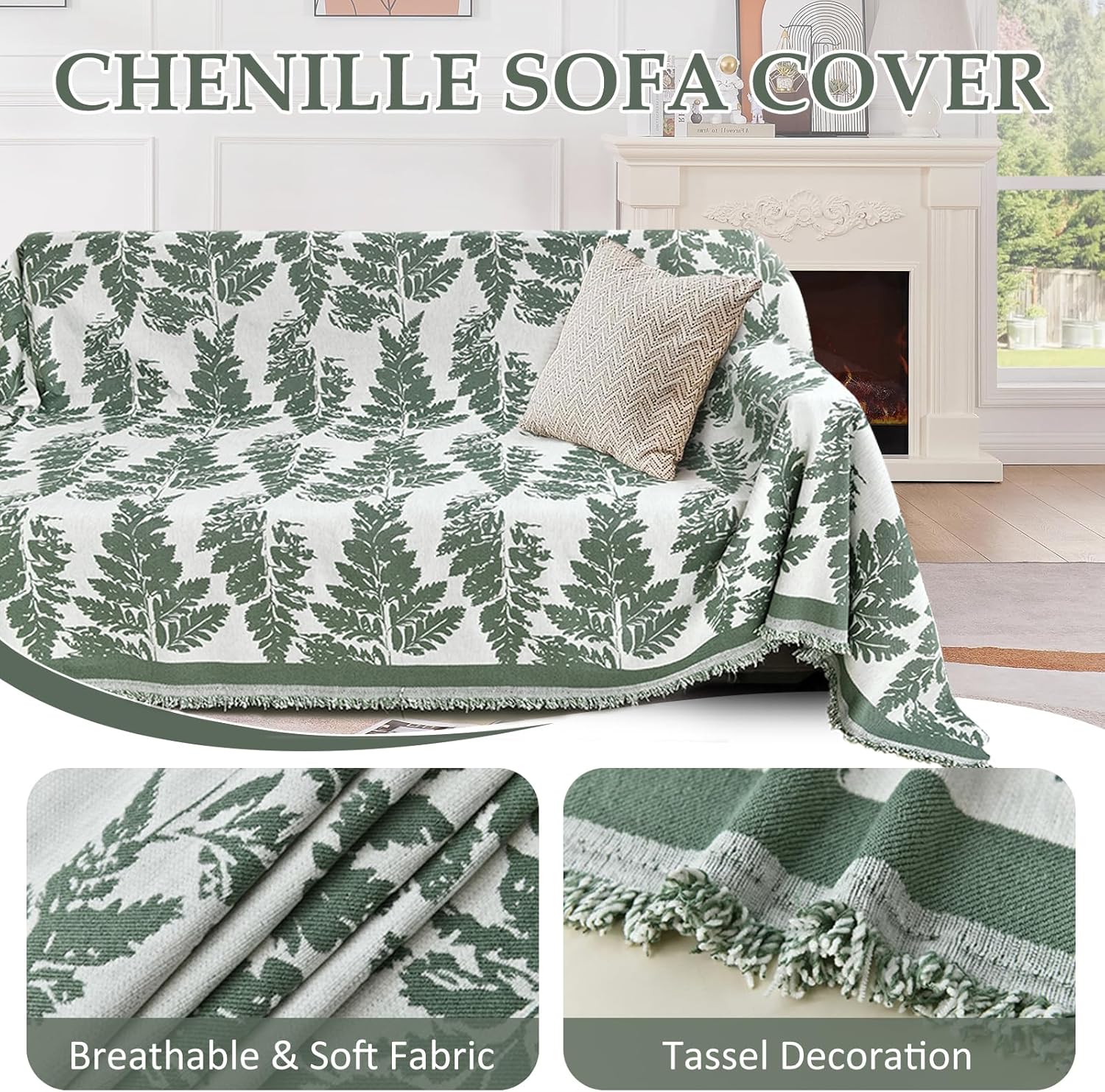 1OO% Waterproof Sectional Couch Covers for Dogs L Shaped Corner Sofa Cover Washable Chenille Sofa Slipcovers Blanket Modern Jacquard Pet Furniture Protector (91"x252", Sage Green)