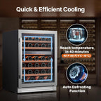 Ca'Lefort Wine Fridge & Cooler - 24 Inch 52 Bottle Wine Cooler Refrigerator, 40-65°F Dual Zone Wine Refrigerator Glass Door, 3 LED Built-in or Freestanding Fridge for Home/Bar/Kitchen (5.65 cu.ft)