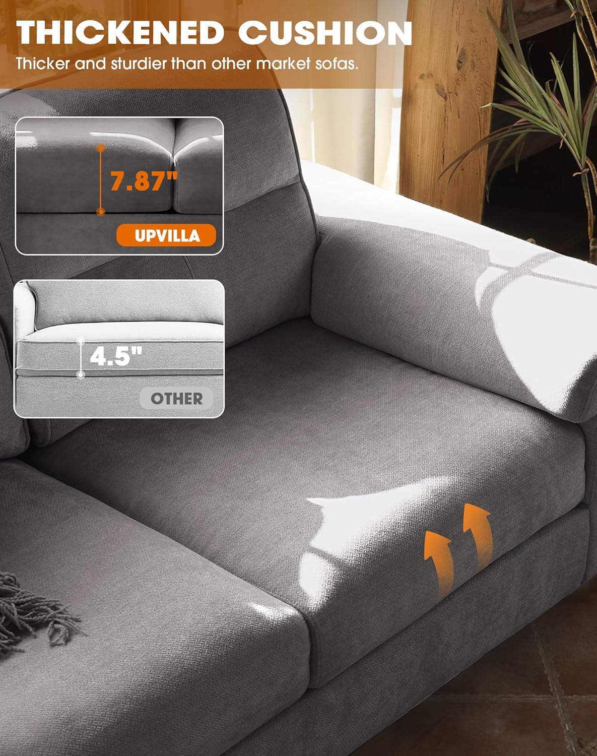 71.25" Modern Couches for Living Room, Deep Seat Sofa with 8” Cushion, Comfy 2-Seater Chenille Loveseat with Convertible Armrest, Removable Sofa Cover, High Leg(Light Gray)