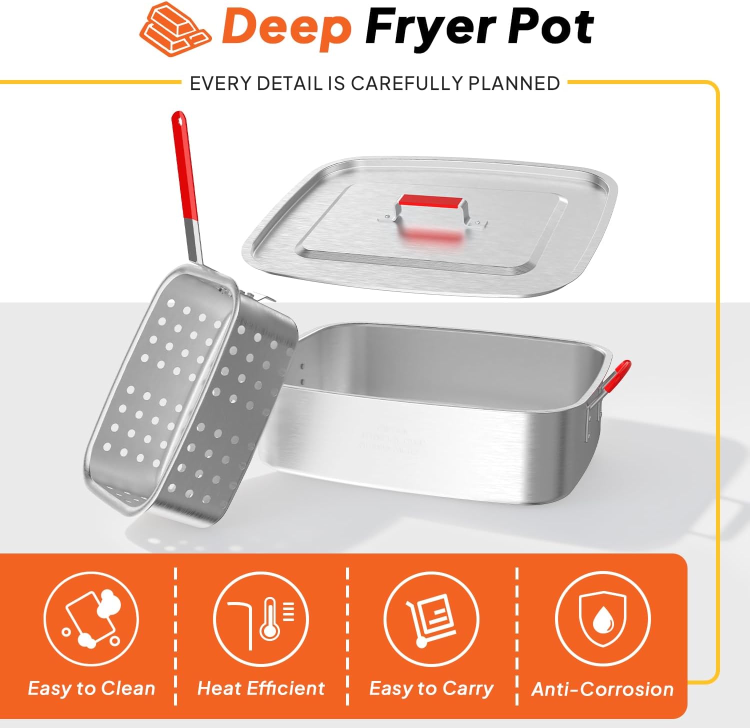 18QT Propane Deep Fryer | Outdoor Fish Fryer with 2 Baskets,Tong, Cover,Lid & Thermometer | Aluminum Deep Fryer with 55,000 BTU Propane Burner - Ideal for Fish, Chicken Wings & Outdoor Gatherings