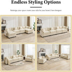 111.5" Beige Modular Sectional Sofa, 3 Seater Large Sectional Couches for Living Room, Ivory Off-White Chenille Fabric Oversized Cloud Couch with Ottoman, Modern Sofas Set, Sofas para Sala, U Shaped