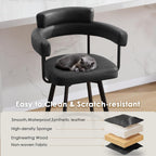 26'' Swivel Counter Height Stools with Round Back, Faux Leather Upholstered Bar Stools with Metal Legs, Armrest, Modern Counter Stools for Kitchen Island, Dining Room (Black, Set of 2)
