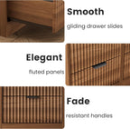 LED Nightstand with Charging Station, Fluted Nightstand Set of 2, Wood Nightstands with 2 Drawers & Metal Handles, Modern Bedside Table & End Tables, Farmhouse Night Stands for Bedroom, Walnut