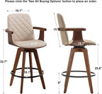 Counter Stools Set of 2, Upholstered Faux Leather Counter Height Bar Stools, Swivel Counter Chairs with Wooden Arms and Legs(Beige, 26" Seat Height)