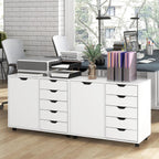 5-Drawer Wood Drawer Cabinet, Office Storage Cabinet with Adjustable Shelf & Wheels, Printer Stand for Home Office, White, 15.7" D x 30.7" W x 25.4" H