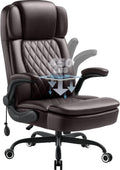 450LBS Big and Tall Executive Office Chair with Flip up Arm,Heavy Duty PU Leather Computer Desk Chair,Comfortable High Back Swivel Home Office Chair with Rolling for Adults,Spring Cushion,Metal Base