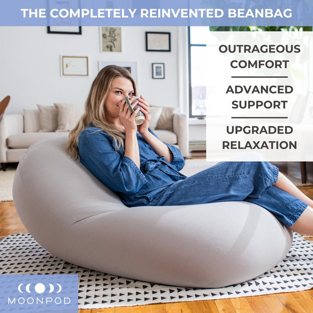 The Moon Pod Bean Bag Chair - Large, Modern Beanbag for Adults, Kids and Teens. Washable Stretch Cover Filled with Thousands of High Density Micro-Beads (Charcoal).