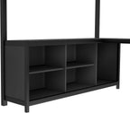 Queen Loft Bed with L-shaped Desk and Wardrobe, Metal Loftbed with Storage Cubes and Shelves, Heavy-duty Loft Bed Frame for Kids, Teens, Adults, Noise-free and No Box Spring Needed Design, Black